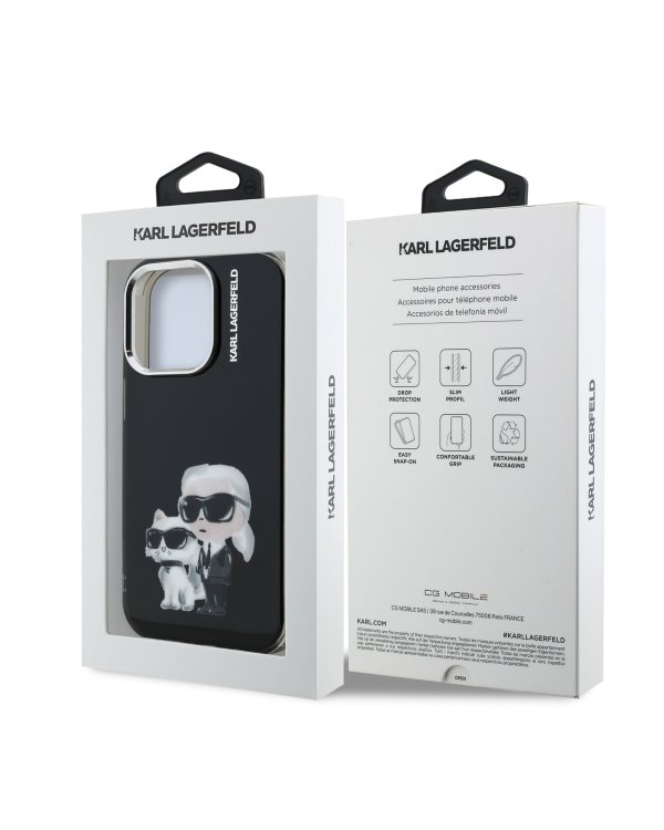 Karl Lagerfeld IML Aquarelle Karl and Choupette Защитный чехол для iPhone 15 Pro / чёрный