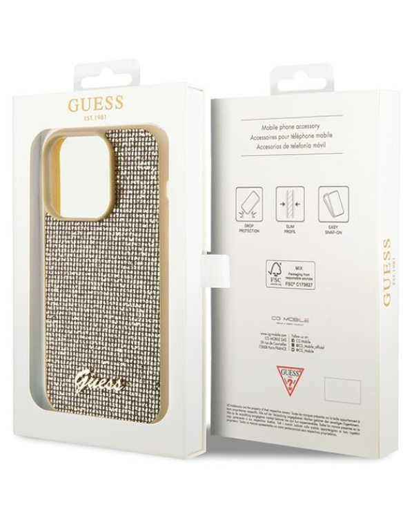 Guess PU Disco Script Metal Case Защитный Чехол для Apple iPhone 15 Pro Max