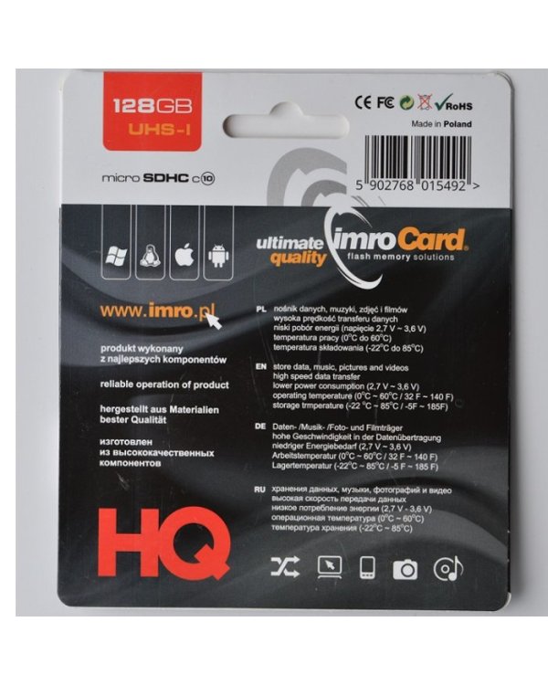 Imro Карта Памяти microSDHC / 128GB / cl. 10 UHS-I + Адаптер