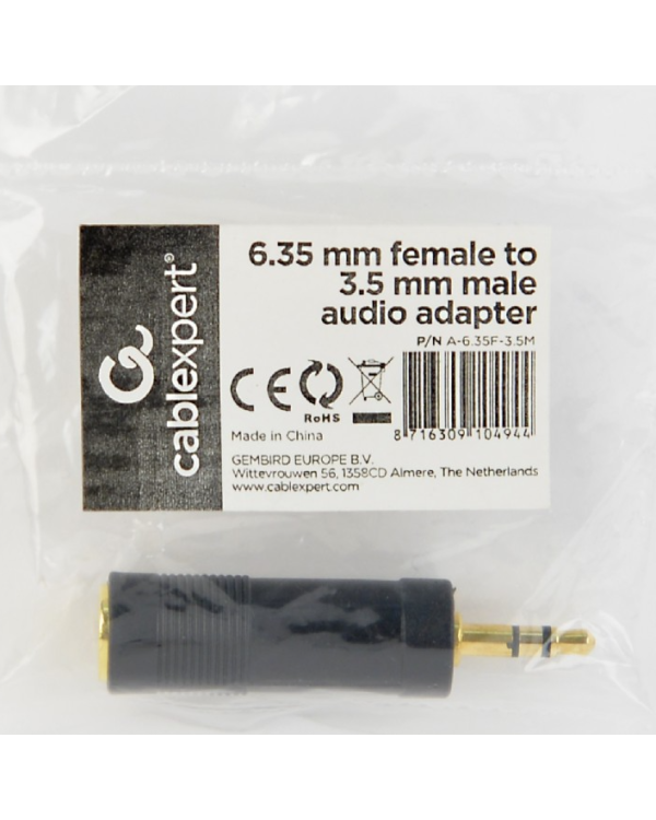 Gembird A-6.35F-3.5M Аудио Адаптер 6.35mm female - 3.5mm Jack male