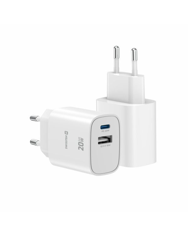 Swissten Edge GaN Зарядное устройство USB-C PD 20W + USB-A 18W QC