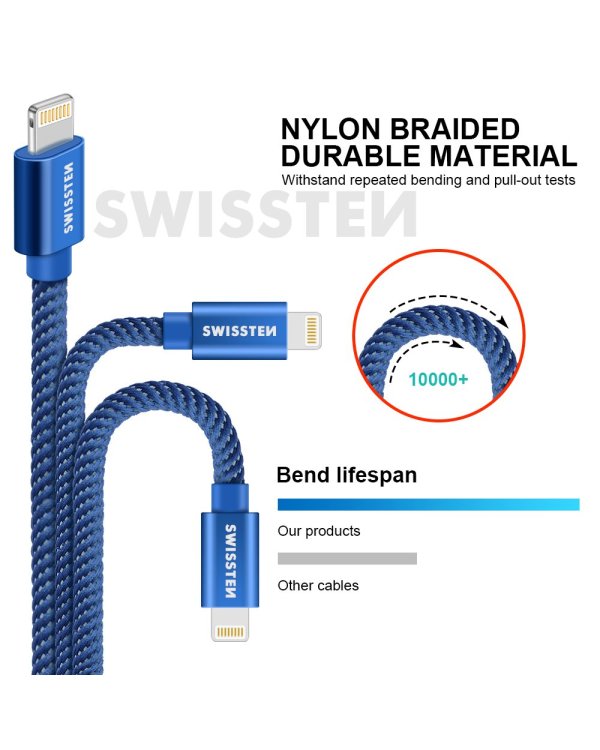 Swissten Textile Fast Charge 3A Lightning Кабель Для Зарядки и Переноса Данных 2m