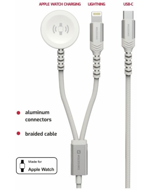 Swissten 2in1 Беспроводное зарядное устройство для Apple Watch и Lightning USB-C 1.2m