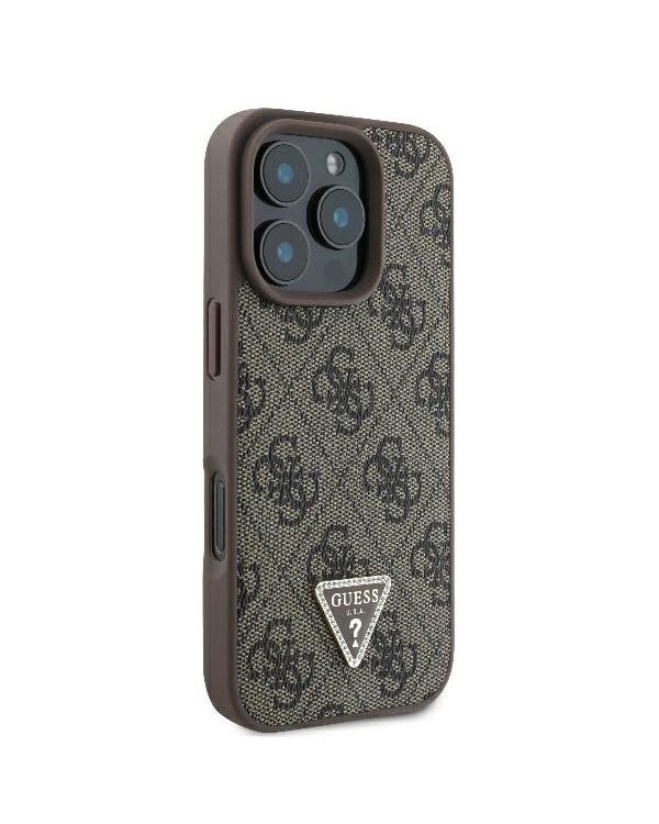 Guess Leather 4G Triangle Strass Защитный Чехол для Apple iPhone 16 Pro Max