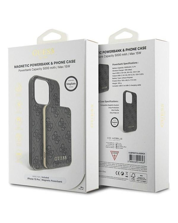 Guess GUBPM5P15L4GEMGK Чехол + Повер Банк для Apple iPhone 15 Pro
