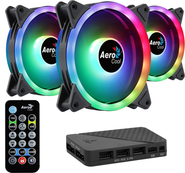 Aerocool DUO 12 PRO ARGB 12cm Комплект кулеров для компьютера с дистанционным управлением