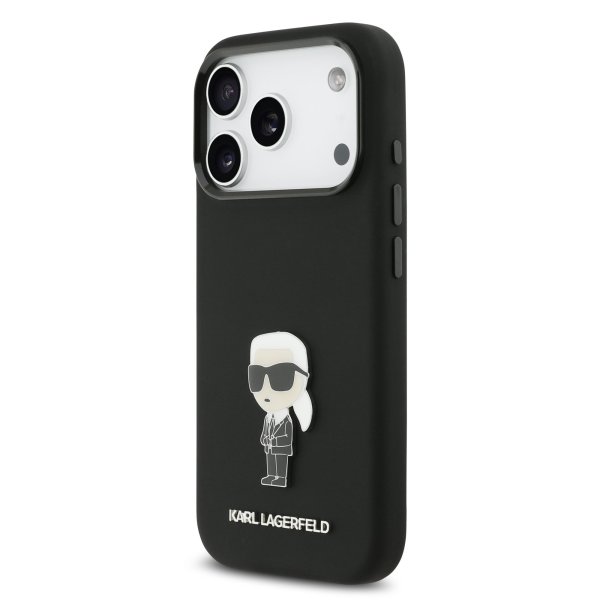 Обложка книги «Karl Lagerfeld Liquid Silicone Metal Ikonik Case Защитный чехол для iPhone 17 Pro / чёрный»