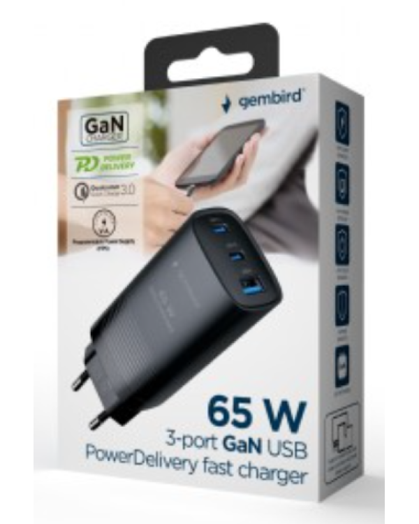 Gembird 3-port 65W GaN USB PD Зарядное устройство