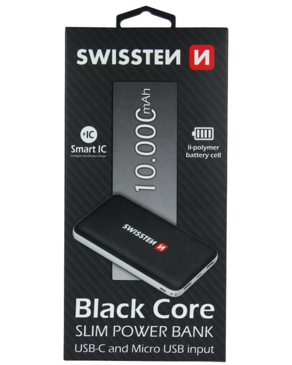 Swissten Black Core Premium Power Bank Переносная зарядная батарея 2A / USB / USB-C / 10000 mAh