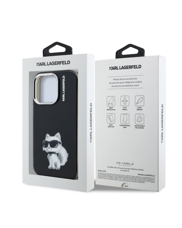 Karl Lagerfeld IML Aquarelle Choupette Case Защитный чехол для iPhone 15 Pro / чёрный