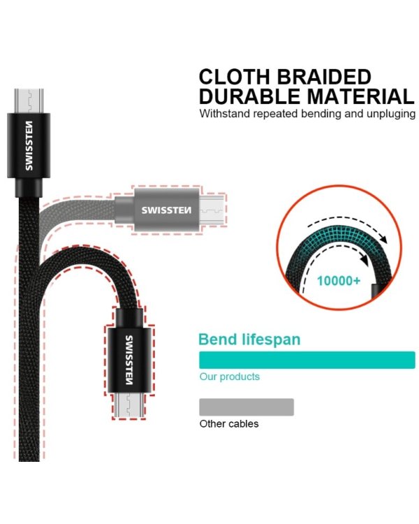 Swissten Textile Универсальный Micro USB Кабель данных 1.2m