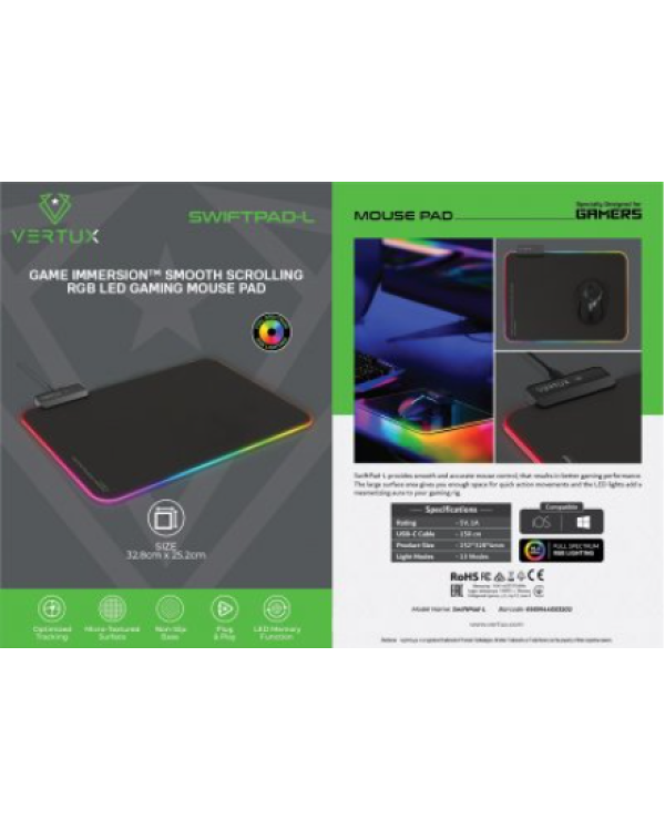 VERTUX SwiftPad-L Игровой коврик с RGB подсветкой