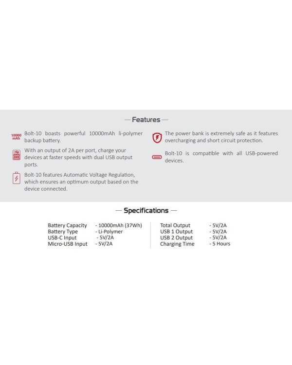 Promate Bolt-10 Переносная зарядная батарея 10W / 2.A / 10 000 mAh