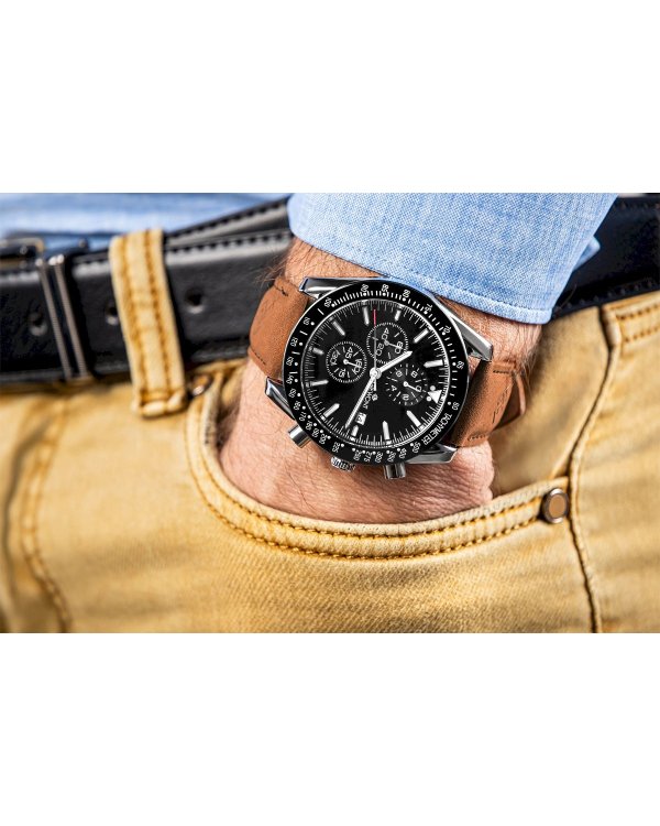 Дополнительное изображение книги «Giewont Chronograph Sapphire Мужские Часы Brown Black Leather 44mm»