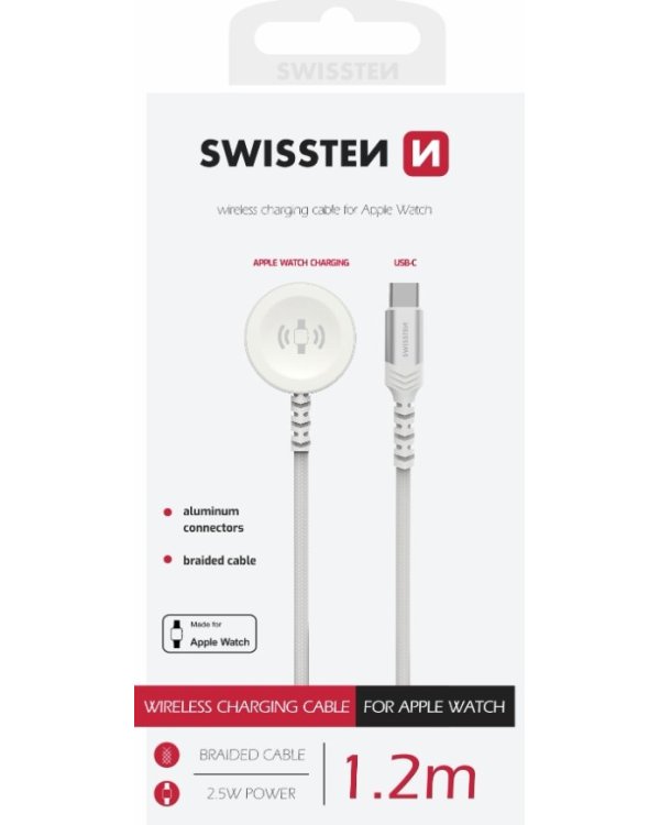 Swissten Braided Metal Плетеное магнитное беспроводное зарядное устройство для Apple Watch USB-C 1.2m