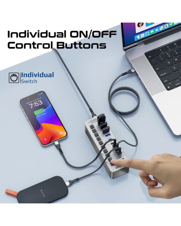 PROMATE GegaTower-60W Multiport Tower Hub 14-in-1 60W / QC3.0 / PD48W / USB 3.1 5Gbps