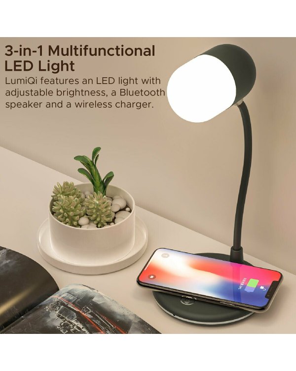 PROMATE LumiQi Настольная LED лампа с беспроводной зарядкой и Bluetooth колонкой