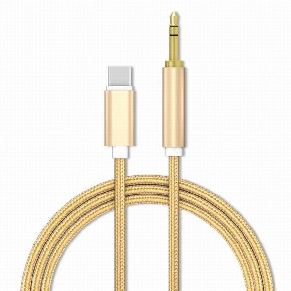 Обложка книги «Mocco Textile Премиум AUX провод USB-C -> 3.5 mm 1m Золотой»