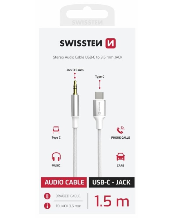 Swissten Audio Adapter Textile Aудио адаптер USB-C - 3.5mm Kабель 1.5m