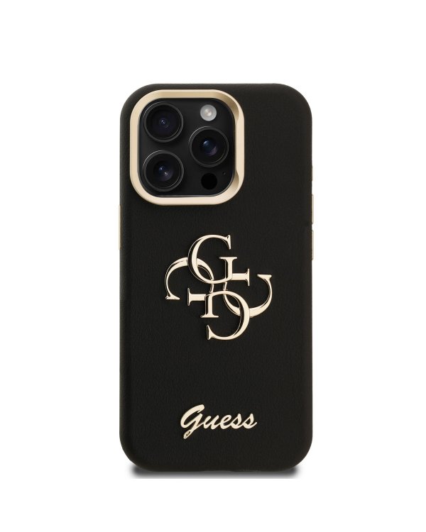 Guess PU Grained 4G Logo Stand Camera Frame Case Защитный чехол для iPhone 15 Pro / чёрный