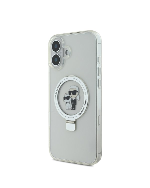 Karl Lagerfeld Ringstand Karl and Choupette MagSafe Case Защитный чехол для iPhone 16 / белый