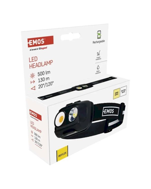 Emos COB LED P3542 Перезаряжаемый налобный фонарь 500lm / 130m / 1200mAh