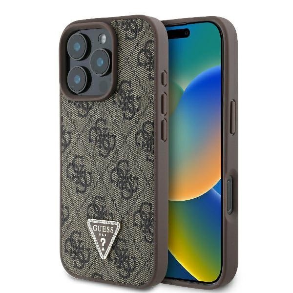 Guess Leather 4G Triangle Strass Защитный Чехол для Apple iPhone 16 Pro Max