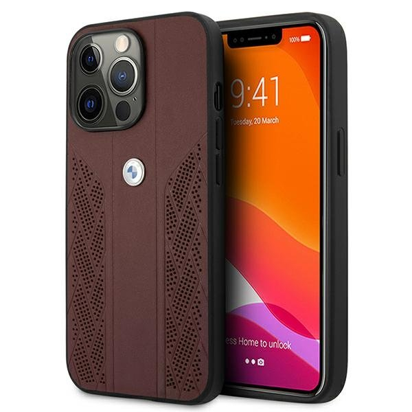 BMW BMHCP13LRSPPR Back Case Кожанный Чехол для телефона Apple iPhone 13 / 13 Pro