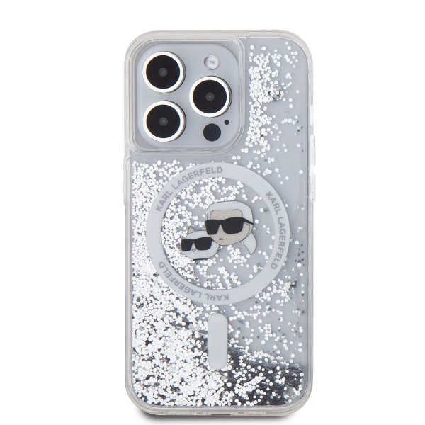 Karl Lagerfeld Liquid Glitter Karl and Choupette Heads MagSafe Защитный чехол для iPhone 15 Pro / прозрачный