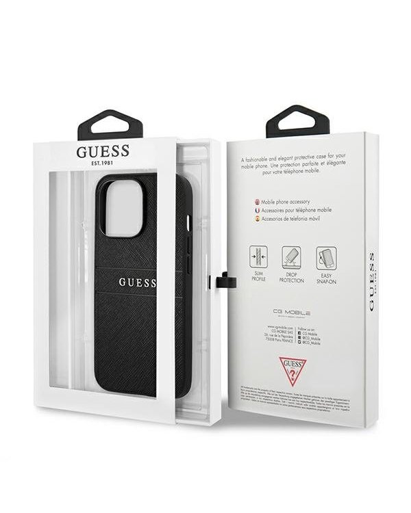 Guess GUHCP13MPSASBBK Saffiano Stripe Back Case Чехол для Apple iPhone 13 Черный