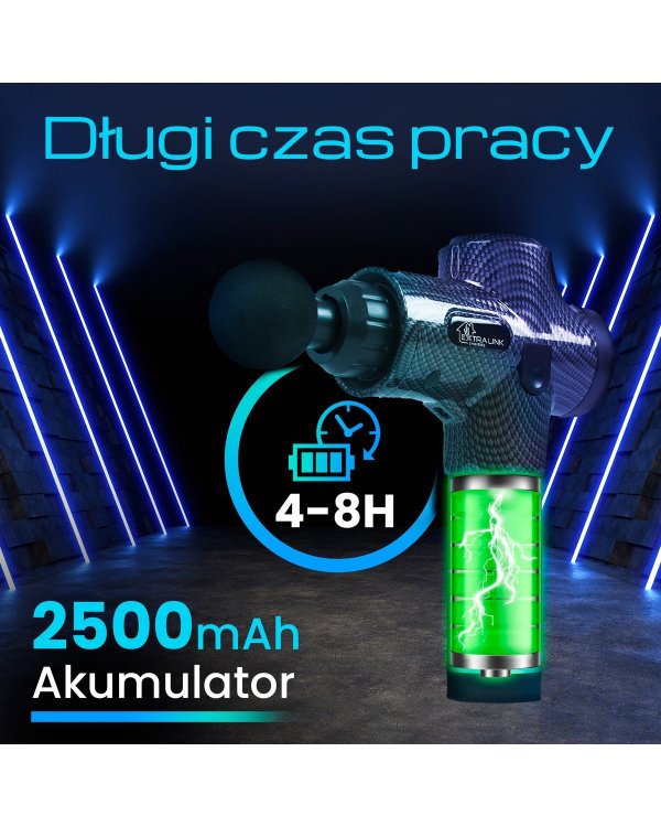 Extralink Massage Gun Pro Массажный пистолет / 3800 об/мин / 6 сменных насадок