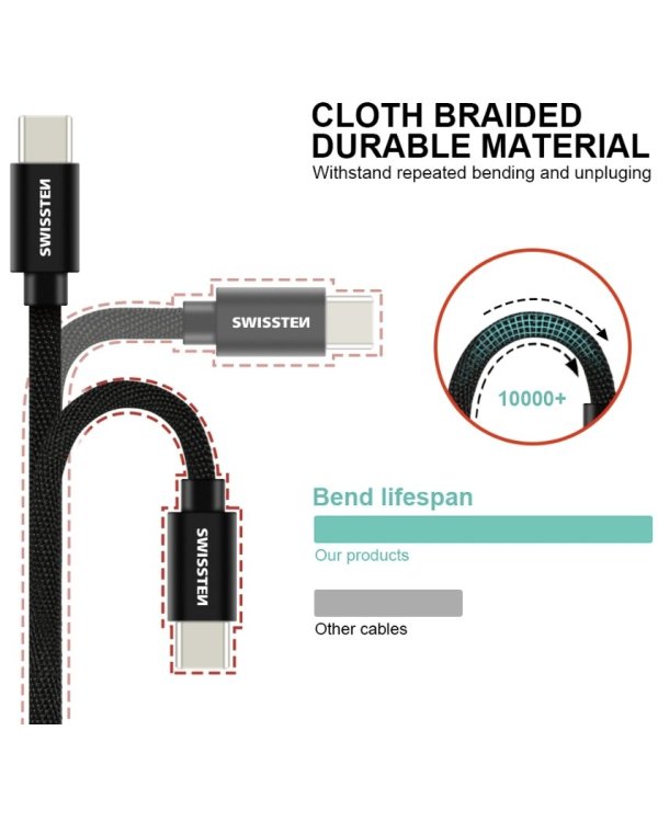 Swissten Textile Fast Charge 3A USB-C / USB-C Кабель для передачи данных и зарядки 1.2m