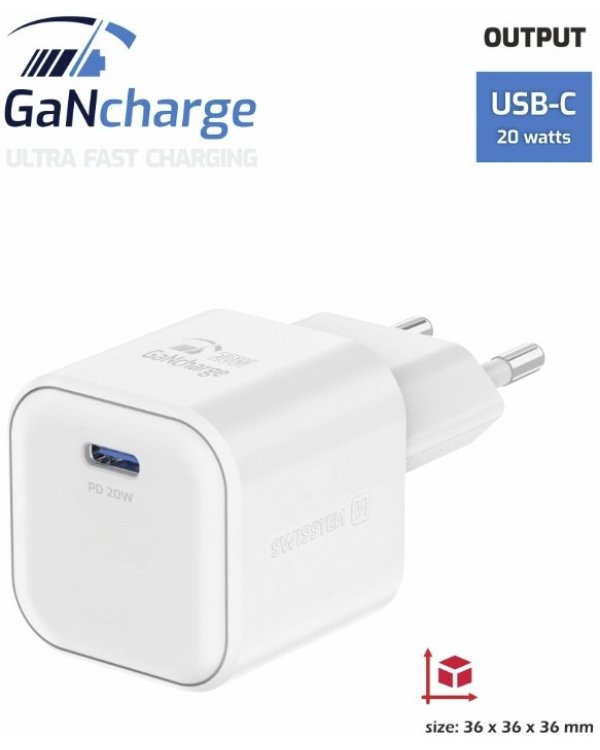 Swissten 3арядное устройство GaN USB-C 20W PD