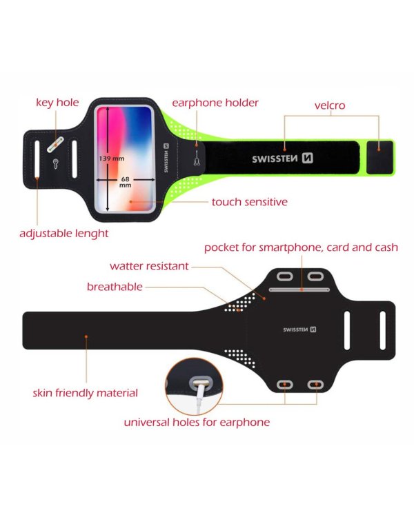 Swissten Чехол Повязка на руку для телефонов до 7 дюймов