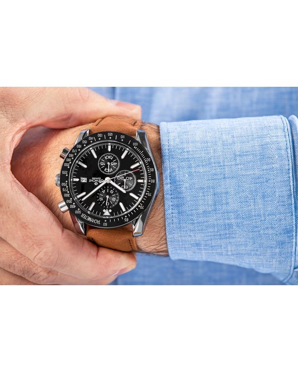 Дополнительное изображение книги «Giewont Chronograph Sapphire Мужские Часы Brown Black Leather 44mm»
