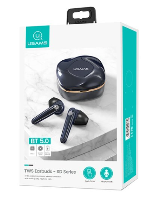 Usams SD TWS Dual Airpods Bluetooth 5.0 Стерео Гарнитура с HD Микрофоном синий