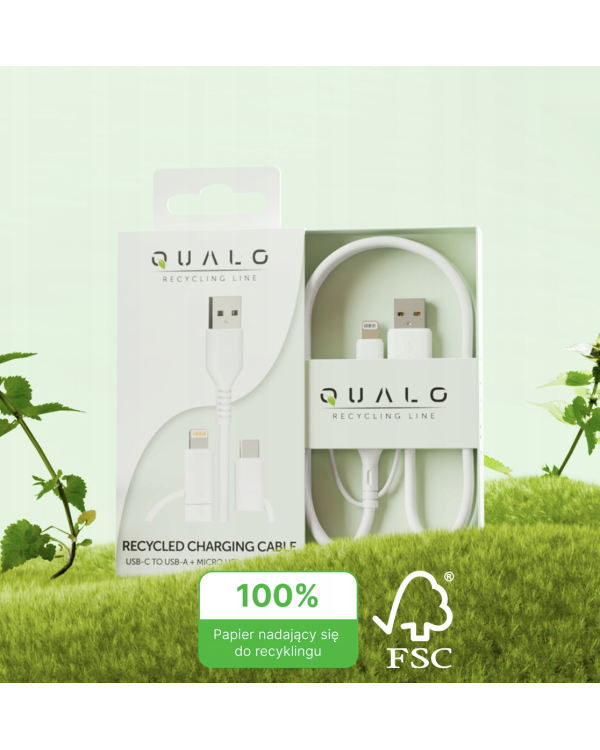 Qualo QRC-CA+M+L-00 Кабель 3in1 USB-C - USB-A / microUSB + USB адаптер / 1.5m / 60W / белый