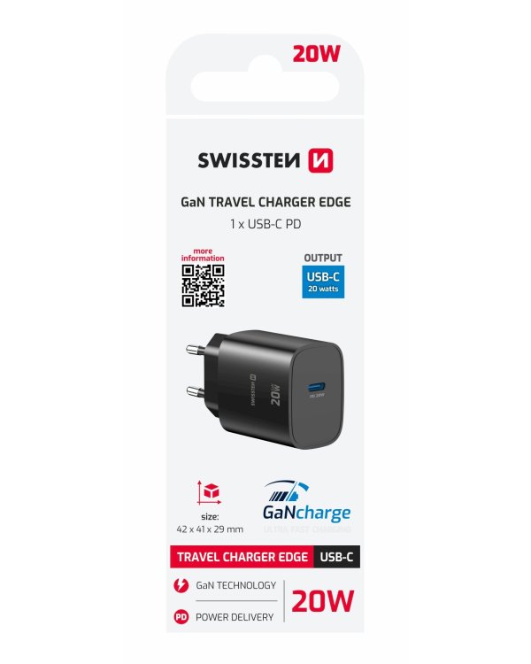 Дополнительное изображение книги «Swissten Edge Сетевое зарядное устройство USB-C GaN 20W»