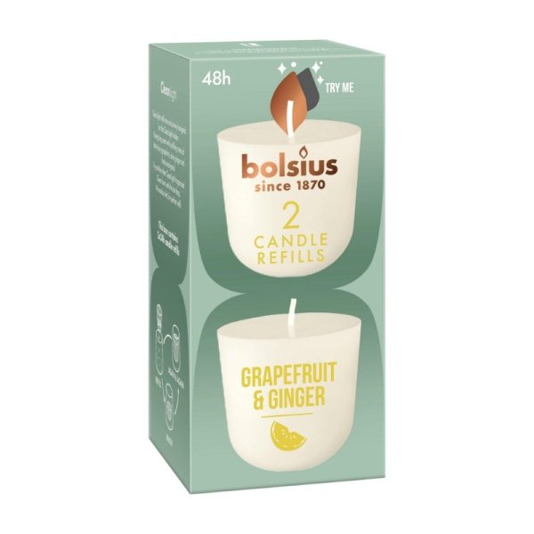 Bolsius CleanLight Сменные Свечи 2шт Grapefruit&Ginger