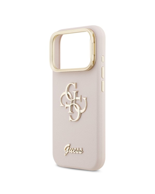 Guess PU Grained 4G Logo Stand Camera Frame Case Защитный чехол для iPhone 17 Pro / розовый