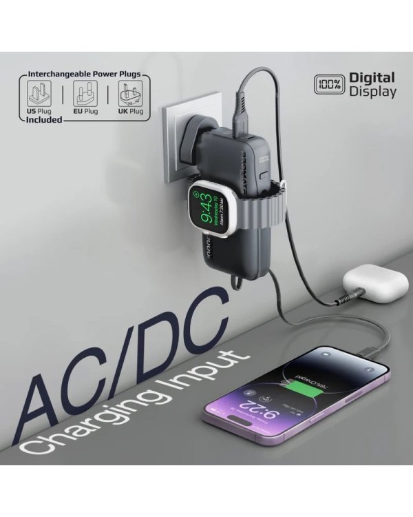 Promate PowerPack-10i Переносная зарядная батарея 22W / 10000mAh / USB-C / QC3.0 / iWatch 2,5W / 220V EU/US/UK