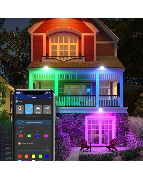 Govee H7060 RGBIC LED Комплект умных прожекторов IP65 / Bluetooth / Wi-Fi / 4шт.