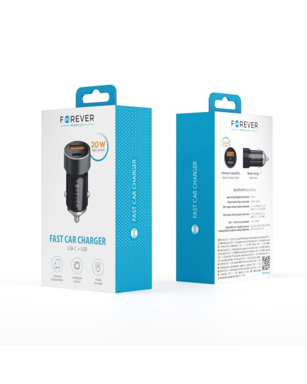Forever CC-06 PD QC Автомобильное Зарядное Устройство USB-C / USB / 20 Вт