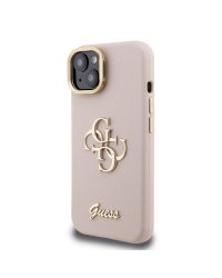 Guess PU Grained 4G Logo Stand Camera Frame Case Защитный чехол для iPhone 15 / розовый