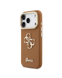 Guess PU Grained 4G Logo Stand Camera Frame Case Защитный чехол для iPhone 17 Pro / коричневый