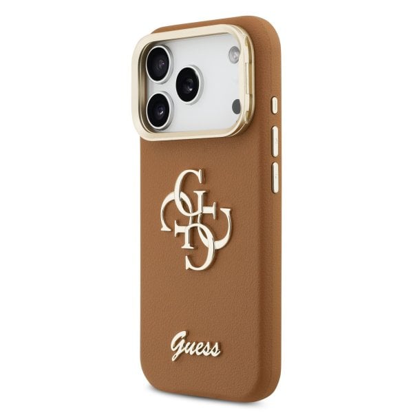 Guess PU Grained 4G Logo Stand Camera Frame Case Защитный чехол для iPhone 17 Pro / коричневый