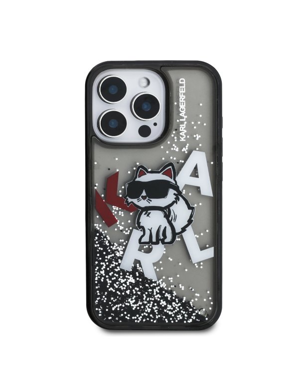 Karl Lagerfeld Liquid Glitter Scattered Choupette Case for Apple iPhone 16 Pro