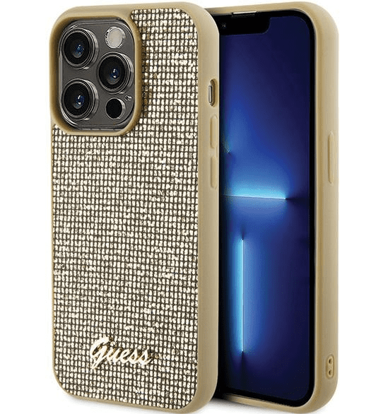 Guess PU Disco Script Metal Case Защитный Чехол для Apple iPhone 15