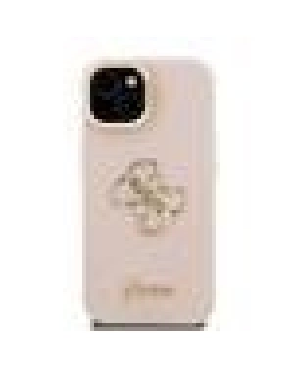 Guess PU Grained 4G Logo Stand Camera Frame Case Защитный чехол для iPhone 15 / розовый