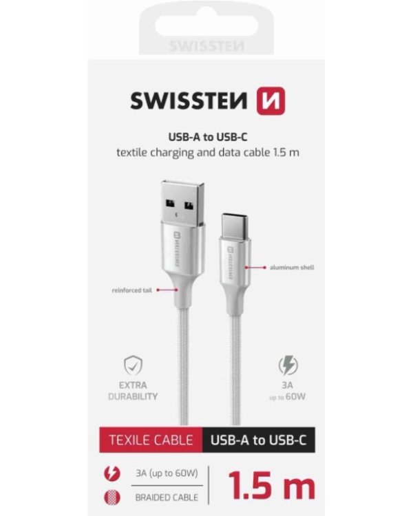 Swissten Textile II USB - USB-C Kабель для передачи данных и зарядки 1.5m